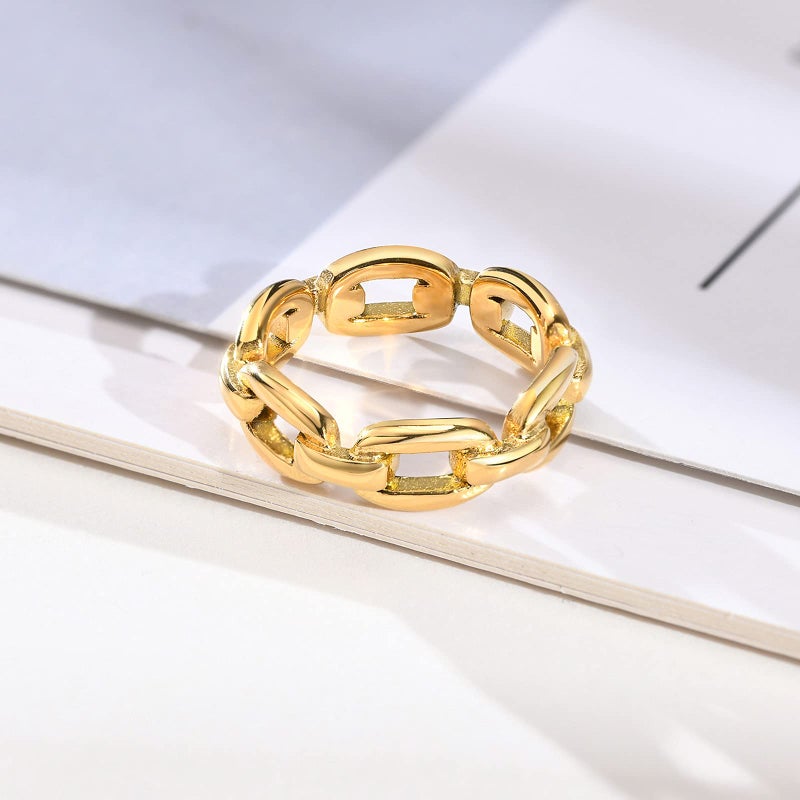 VNOX 18K Gold Plated Stainless Steel Cuff Link Ring for Women,Size 8 - Image 4