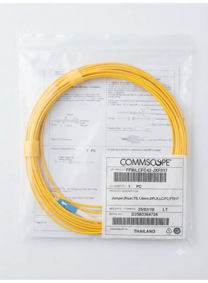 COMMSCOPE Duplex Fiber Optic Patch Cable, 1.6mm, LC to FC Connectors, Yellow, FFWLCFC42-JXF017