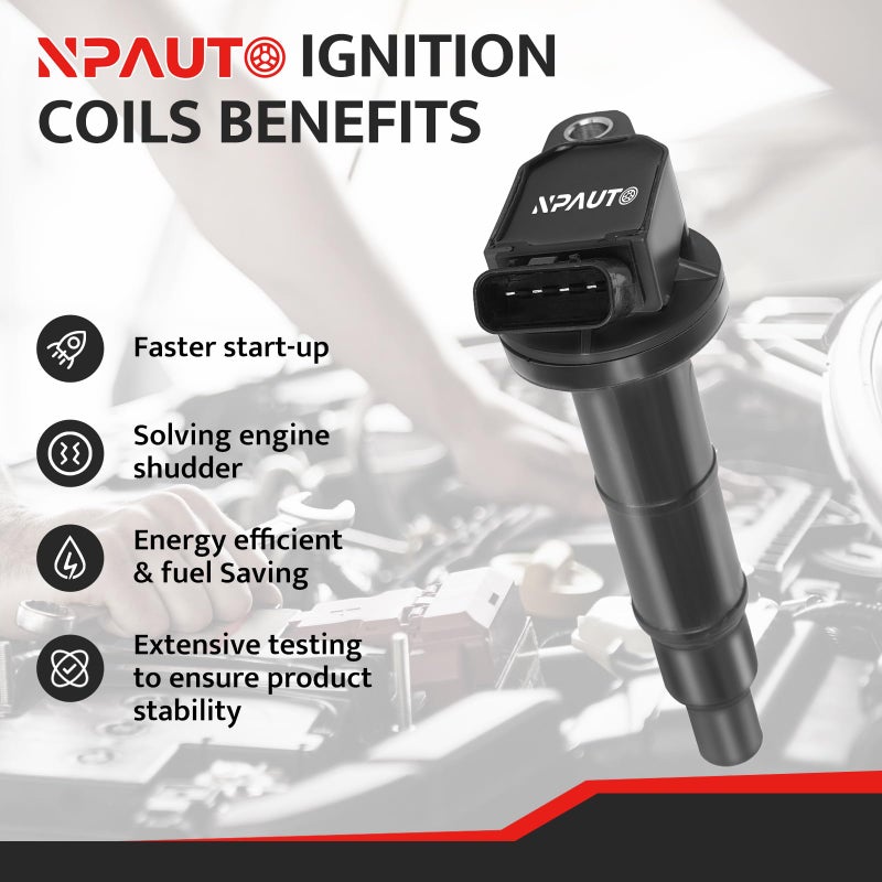NPAUTO Ignition Coils Pack Set of 4 fit for L4 2.4 2.4L 2002 2003 2004 2005 2006 2007 2008 2009 2010 Toyota Camry, 01-08 Rav4, 02-06 Solara, 01-07 Highlander, 05-10 Scion tC, 10-12 Lexus HS250h, UF333 UF494 - Image 2