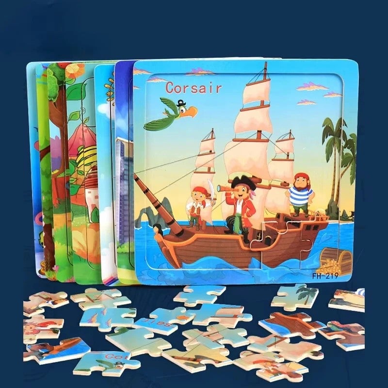 Bluejw New 20 Piece Wooden 3d Puzzle Cartoon Animal Vehicle Jigsaw Puzzle Montessori Educational Toys for Kids Baby 1 2 3 Years - Image 4