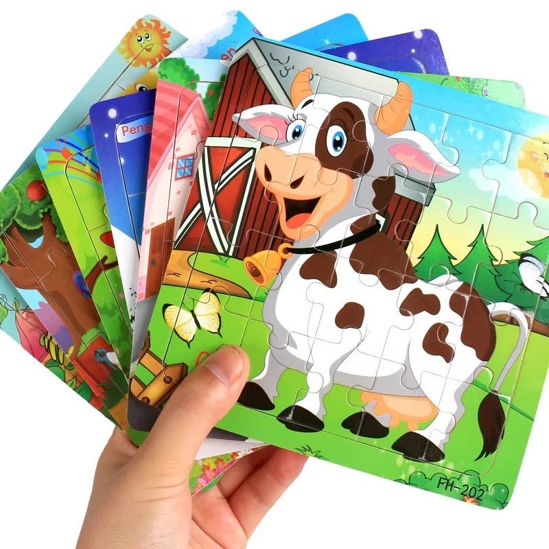 Bluejw New 20 Piece Wooden 3d Puzzle Cartoon Animal Vehicle Jigsaw Puzzle Montessori Educational Toys for Kids Baby 1 2 3 Years - Image 5