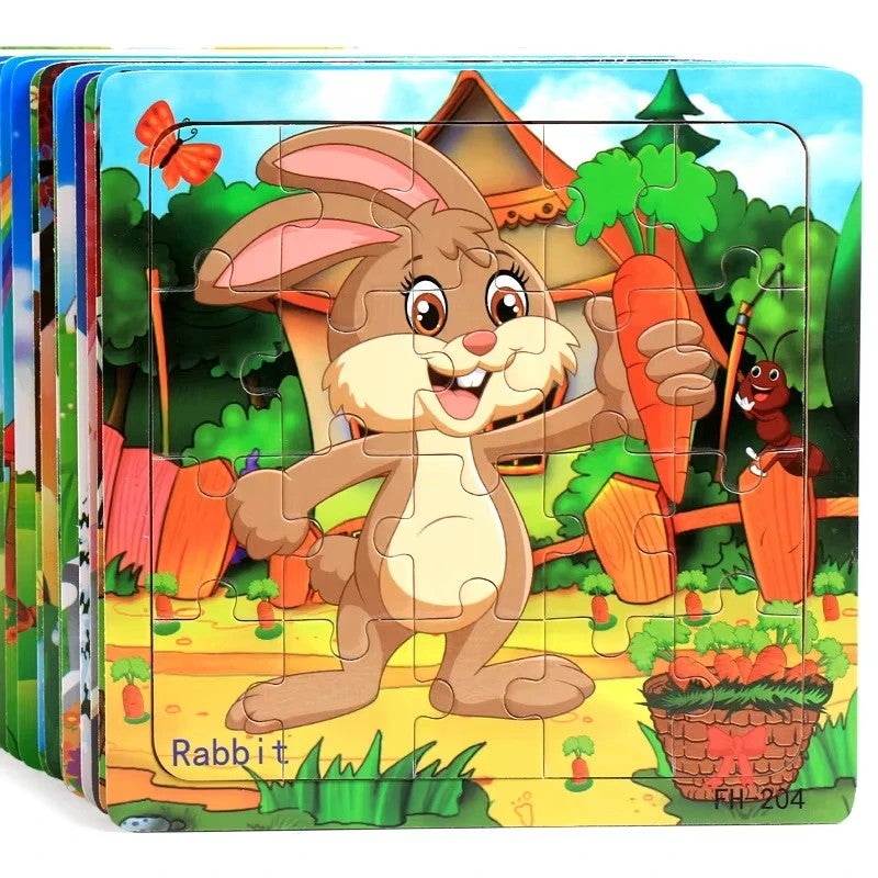Bluejw New 20 Piece Wooden 3d Puzzle Cartoon Animal Vehicle Jigsaw Puzzle Montessori Educational Toys for Kids Baby 1 2 3 Years - Image 2