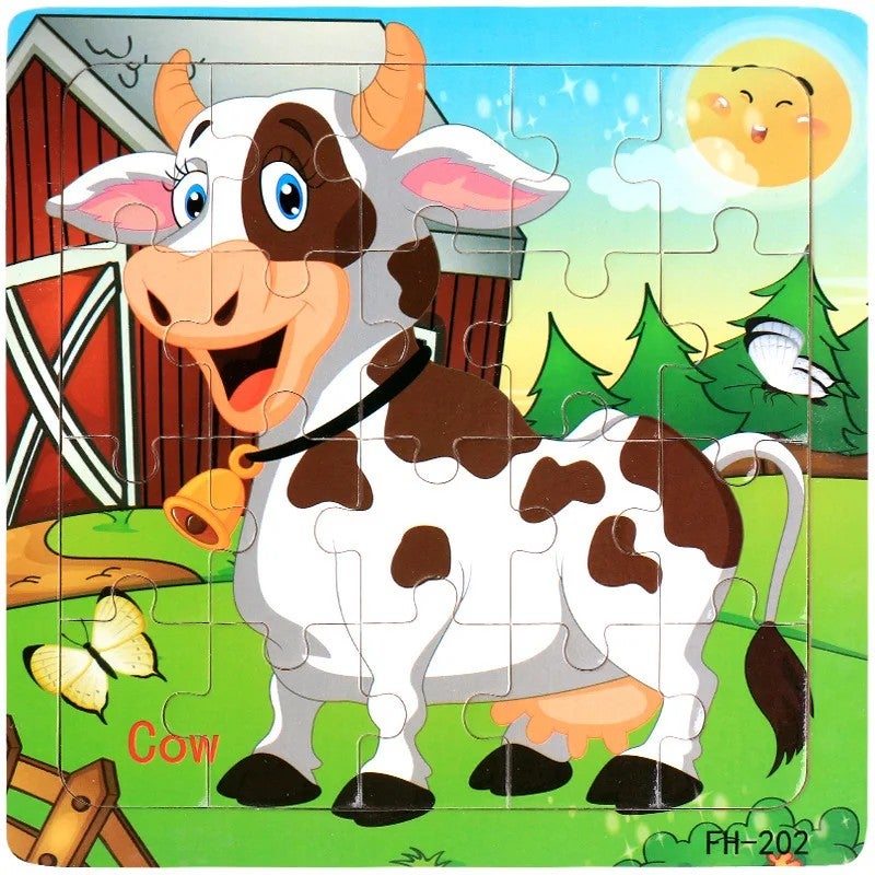 Bluejw New 20 Piece Wooden 3d Puzzle Cartoon Animal Vehicle Jigsaw Puzzle Montessori Educational Toys for Kids Baby 1 2 3 Years - Image 1