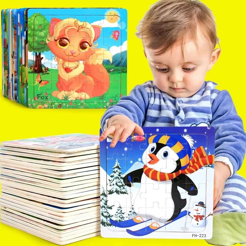 Bluejw New 20 Piece Wooden 3d Puzzle Cartoon Animal Vehicle Jigsaw Puzzle Montessori Educational Toys for Kids Baby 1 2 3 Years - Image 3