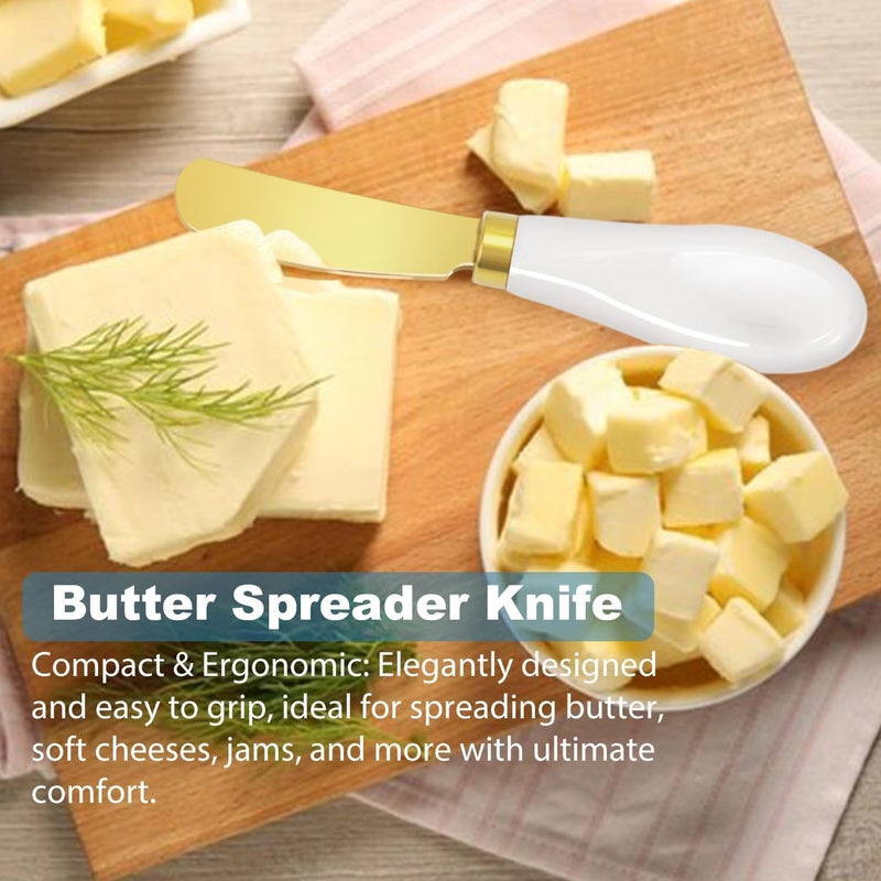Mlurcu Butter Spreader Knives Set of 2, Stainless Steel Butter Knife with Porcelain Handles, Blunt Edge Cheese Spreader Set for Soft Cheese, Butter, Jam, Charcuterie, Pastry - Image 3