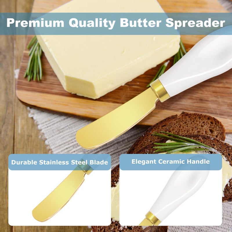 Mlurcu Butter Spreader Knives Set of 2, Stainless Steel Butter Knife with Porcelain Handles, Blunt Edge Cheese Spreader Set for Soft Cheese, Butter, Jam, Charcuterie, Pastry - Image 4