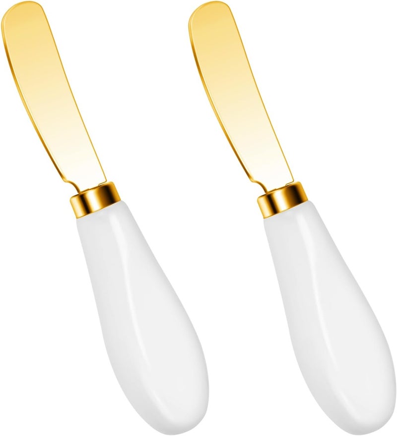 Mlurcu Butter Spreader Knives Set of 2, Stainless Steel Butter Knife with Porcelain Handles, Blunt Edge Cheese Spreader Set for Soft Cheese, Butter, Jam, Charcuterie, Pastry - Image 1