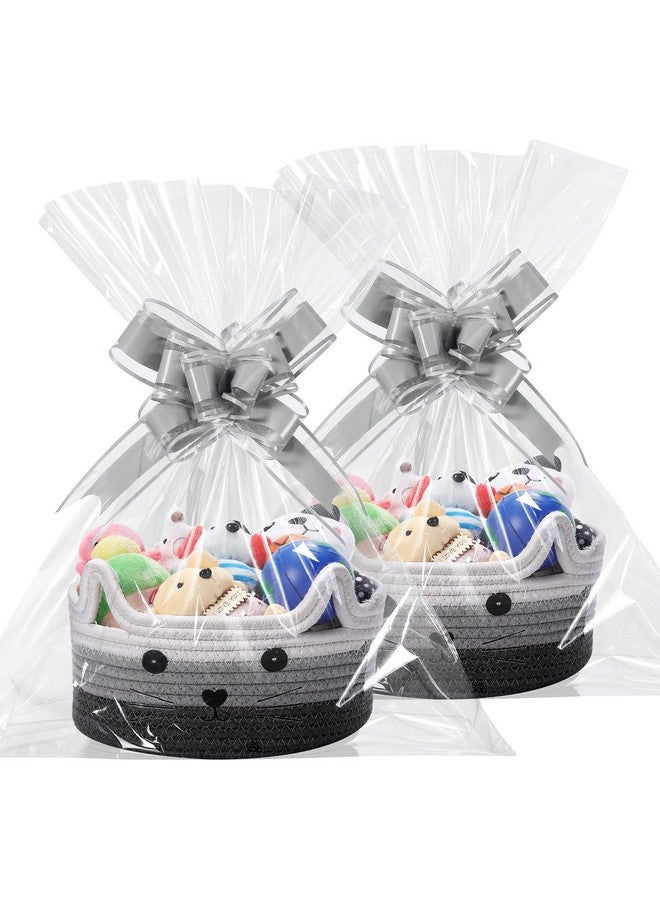Zopeal 2 Pack Woven Basket with Gift Bags and Ribbons, Cat Rope Graduation Gift Basket Empty for Baby Shower Cat Toys Graduation Baskets Presents Package(Mix Gray) - Image 1
