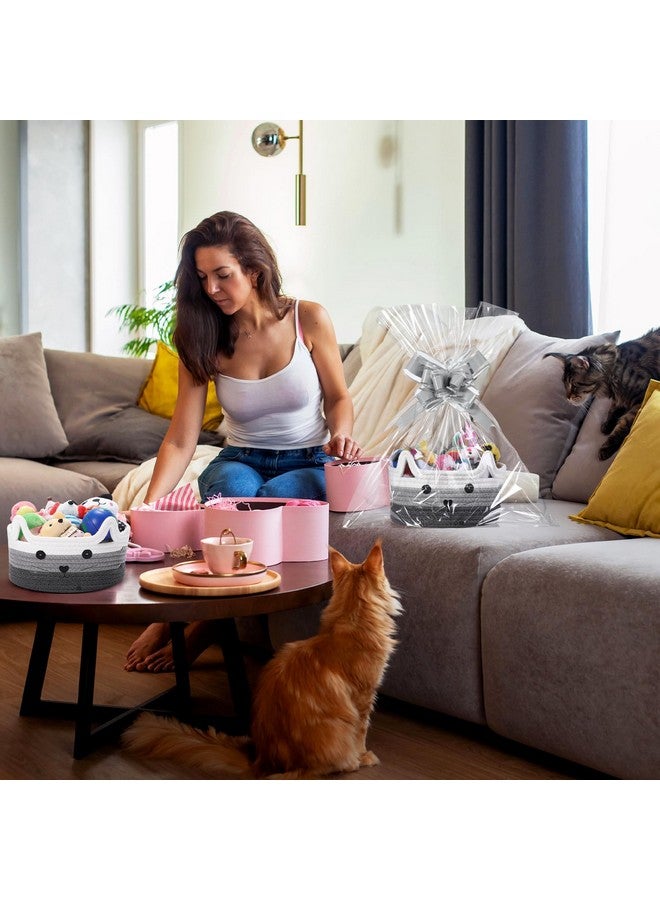 Zopeal 2 Pack Woven Basket with Gift Bags and Ribbons, Cat Rope Graduation Gift Basket Empty for Baby Shower Cat Toys Graduation Baskets Presents Package(Mix Gray) - Image 4