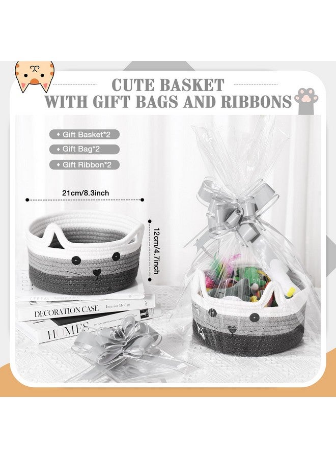 Zopeal 2 Pack Woven Basket with Gift Bags and Ribbons, Cat Rope Graduation Gift Basket Empty for Baby Shower Cat Toys Graduation Baskets Presents Package(Mix Gray) - Image 2