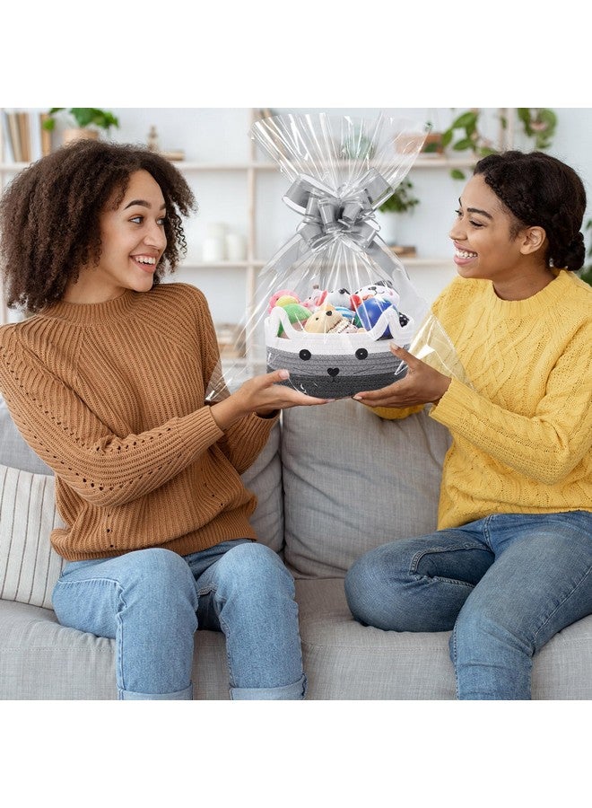 Zopeal 2 Pack Woven Basket with Gift Bags and Ribbons, Cat Rope Graduation Gift Basket Empty for Baby Shower Cat Toys Graduation Baskets Presents Package(Mix Gray) - Image 5