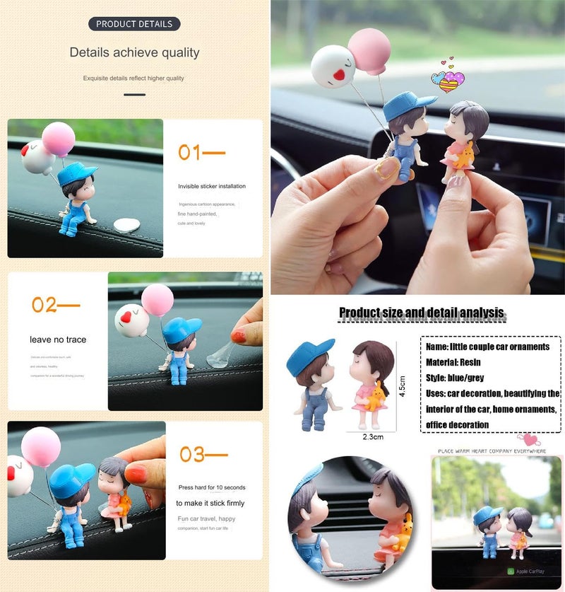 Spiaty Cute Couple Love Balloon Home, Car and Office Decor Figurine (Small, Blue, Set of 2) - Image 2