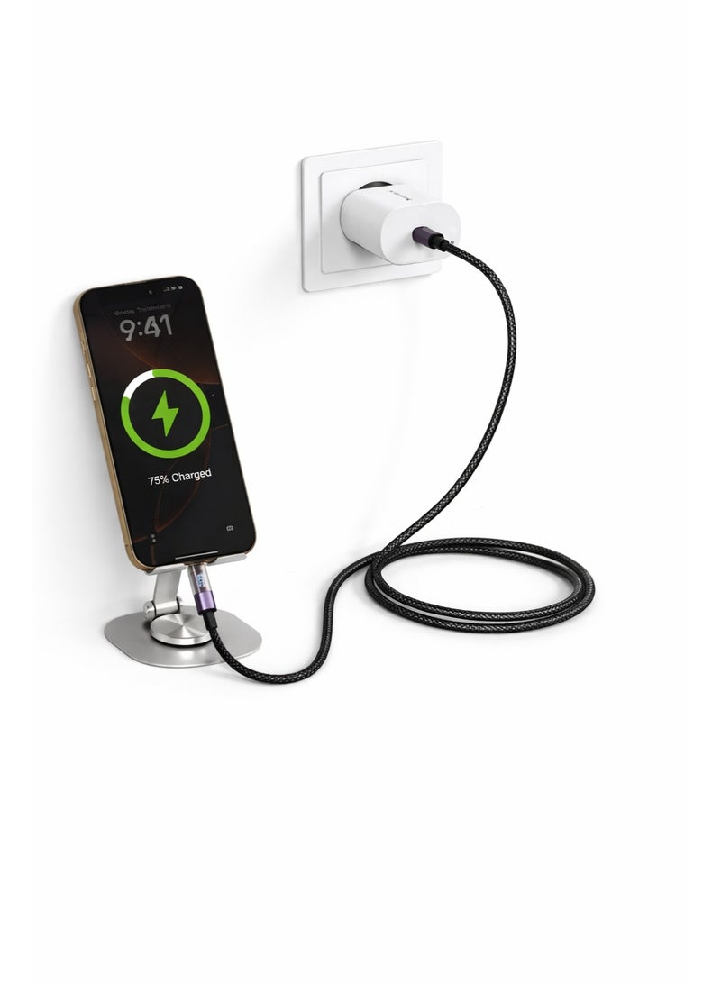 ماس كابل USB-C إلى USB-C بقوة 60 واط مع شاشة LED رقمية (1 متر) - شحن سريع جدا بتقنية PD، بتقنية الوقف الذاتي للشحن، مضفر من النايلون - الموديل: MA-13، لأجهزة MacBook و iPad Pro بتصميم مضفر من القماش - ضمان محلي لمدة عام - Image 3