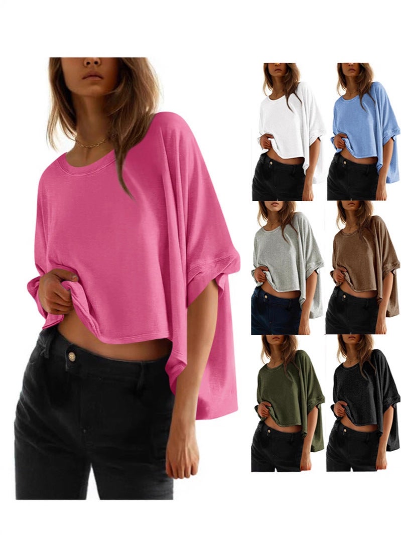 2026 and Women''s Clothing Tk Summer Casual Oversized Batwing Sleeve Twisted Short-Sleeve T-Shirt for Women - Image 1