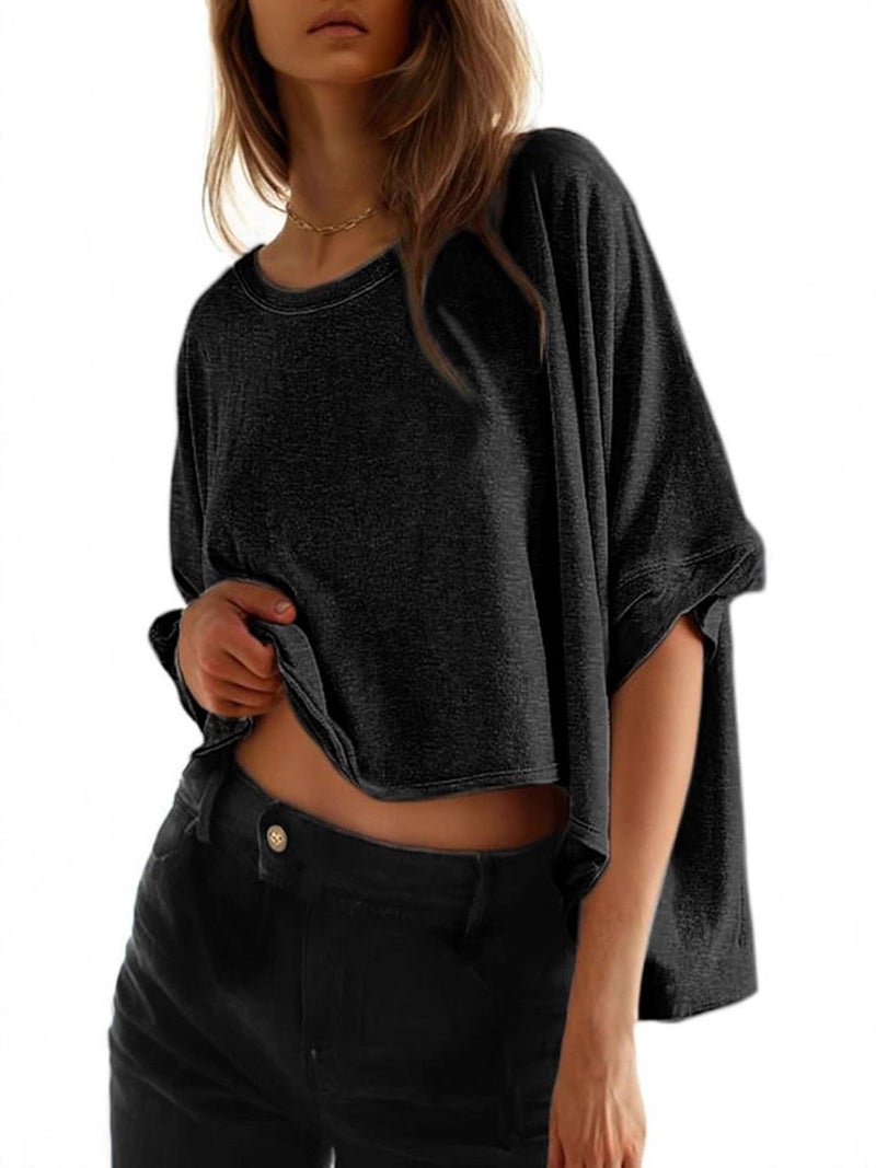 2026 and Women''s Clothing Tk Summer Casual Oversized Batwing Sleeve Twisted Short-Sleeve T-Shirt for Women - Image 2