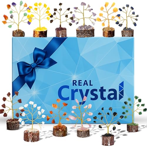 Real Crystal Crystal Tree Set of 12 Unique Birthday Gifts for Women Sister Mom Home Office Decor Shelf Desk Decoration for Positive Energy Bring Good Luck Money Reiki Healing Chakra Tree of Life Gift Sets - Image 1