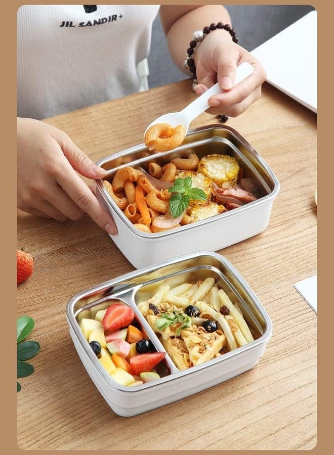 ACHAL Wood Double Decker Finish Lunch Box Thermal Stainless Steel Insulation Box,Portable Tiffin Box for Kid Adult Student,Keep Food -1400 ML - White (Pack of 1) - Image 3