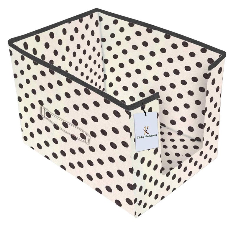 Kuber Industries Polka Printed 3 Piece Non Woven Shirt Stacker Wardrobe Organizer Set Ivory CTKTC35095 - Image 3