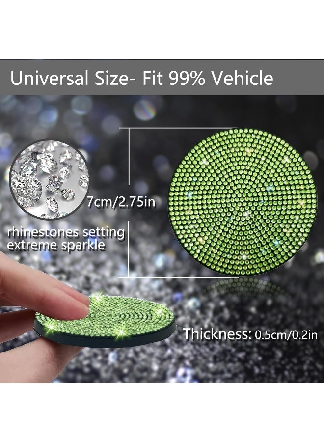 NBTEPEM 2pcs Bling Car Cup Holder Coaster, 2.75 inch Anti-Slip Shockproof Universal Fashion Vehicle Car Coasters Insert Bling Rhinestone Auto Automotive Interior Accessories for Women (2 pcs, Light Green) - Image 2