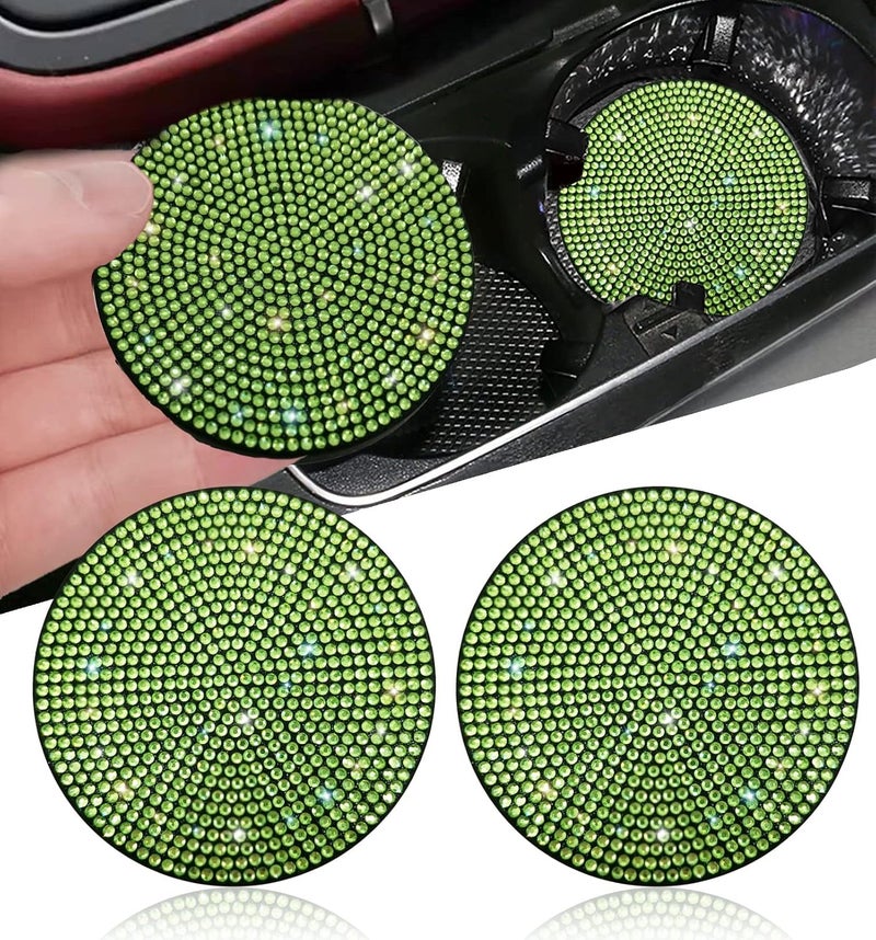 NBTEPEM 2pcs Bling Car Cup Holder Coaster, 2.75 inch Anti-Slip Shockproof Universal Fashion Vehicle Car Coasters Insert Bling Rhinestone Auto Automotive Interior Accessories for Women (2 pcs, Light Green) - Image 1