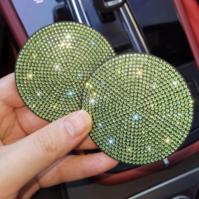 NBTEPEM 2pcs Bling Car Cup Holder Coaster, 2.75 inch Anti-Slip Shockproof Universal Fashion Vehicle Car Coasters Insert Bling Rhinestone Auto Automotive Interior Accessories for Women (2 pcs, Light Green) - Image 4