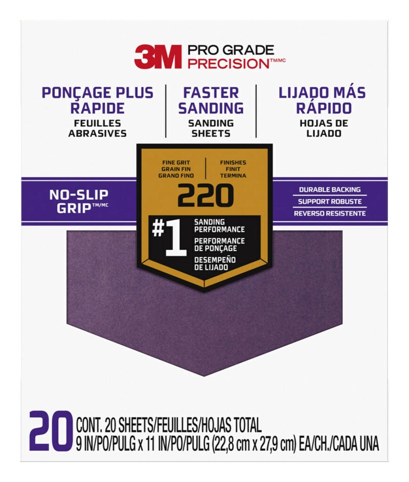 3M Pro Grade NoSlip Grip Advanced Sandpaper 9 x 11 220 Grit 100 per Case