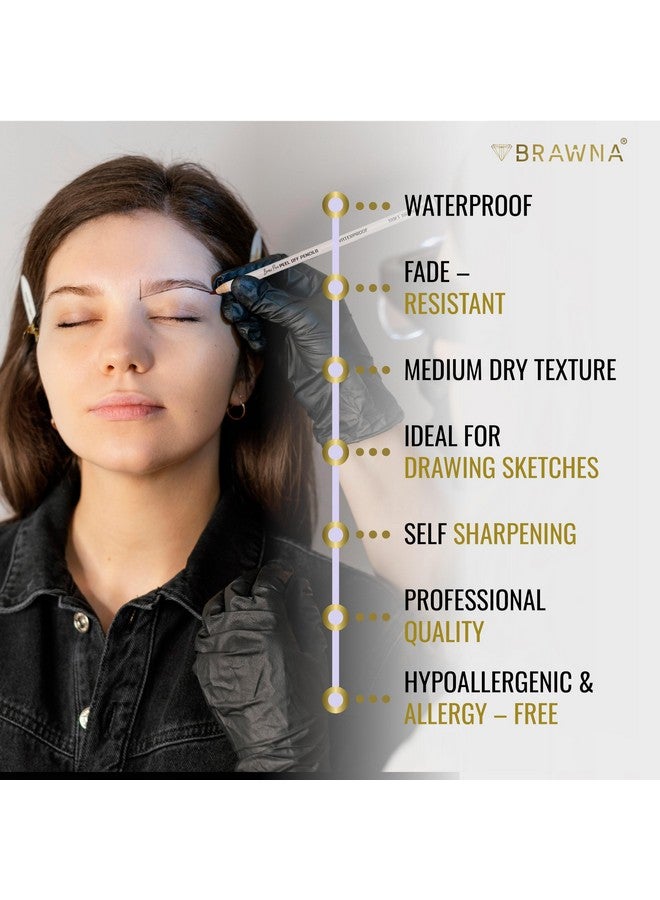 براونا أقلام تحديد الحواجب برو برو من براونا، 6 قطع، قابلة للتقشير مع مبراة واحدة - قلم تحديد حواجب مقاوم للماء - مستلزمات ميكروبليدنج - بني - Image 2