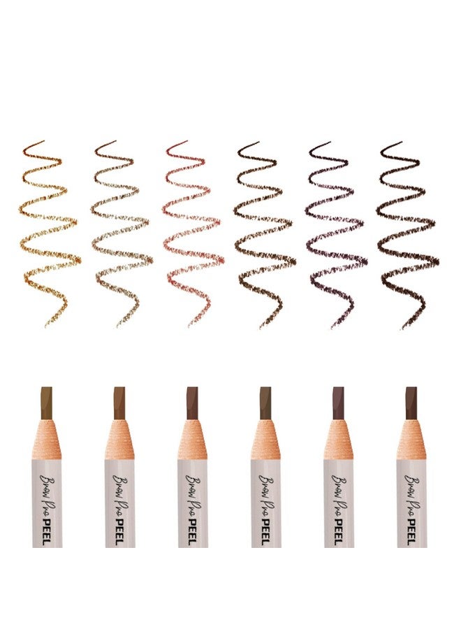 براونا أقلام تحديد الحواجب برو برو من براونا، 6 قطع، قابلة للتقشير مع مبراة واحدة - قلم تحديد حواجب مقاوم للماء - مستلزمات ميكروبليدنج - بني - Image 1