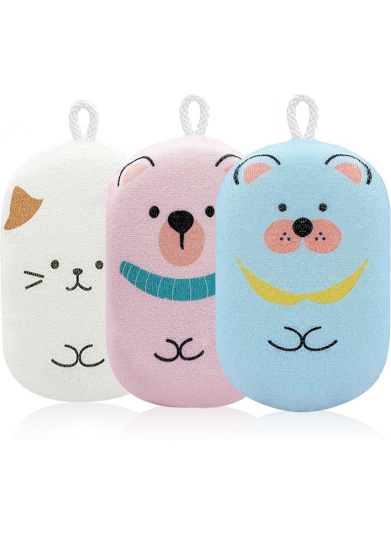 Baby and Kids Bath Loofah Sponge, Soft and Absorbent Toddler Exfoliating Body Scrubber Shower Loofa Sponge,Cute Pattern Design for Kids Baby Women Boys and Girl, 3 Pack (Bear/Dog/Cat) - Image 1