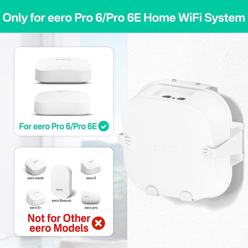 Rimous حامل الحائط المعدني من ريموس لجهاز التوجيه eero Pro 6e و Pro 6 Mesh Wi-Fi Router Wall Mount Shelf - رف حائط لتوفير المساحة لحامل eero Pro 6 و eero Pro 6e مع منظف الكابلات - Image 2