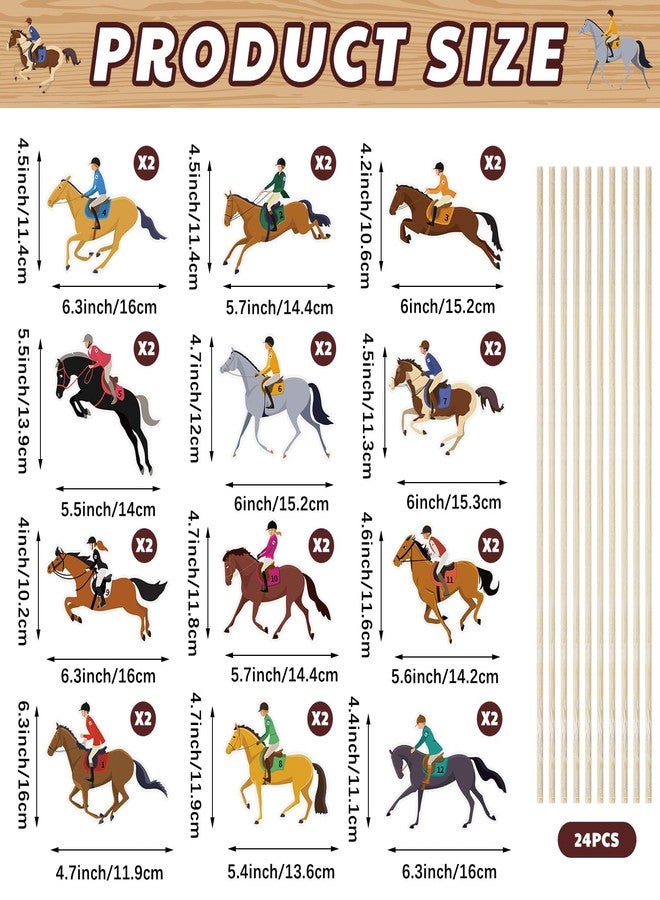 Funnymoom 24 Sets Horse Party Table Decorations Double Sided Horse Centerpieces Sticks Table Toppers for Derby Racing Festival Supplies Equestrian Western Derby Birthday Baby Shower Party Decor - Image 2
