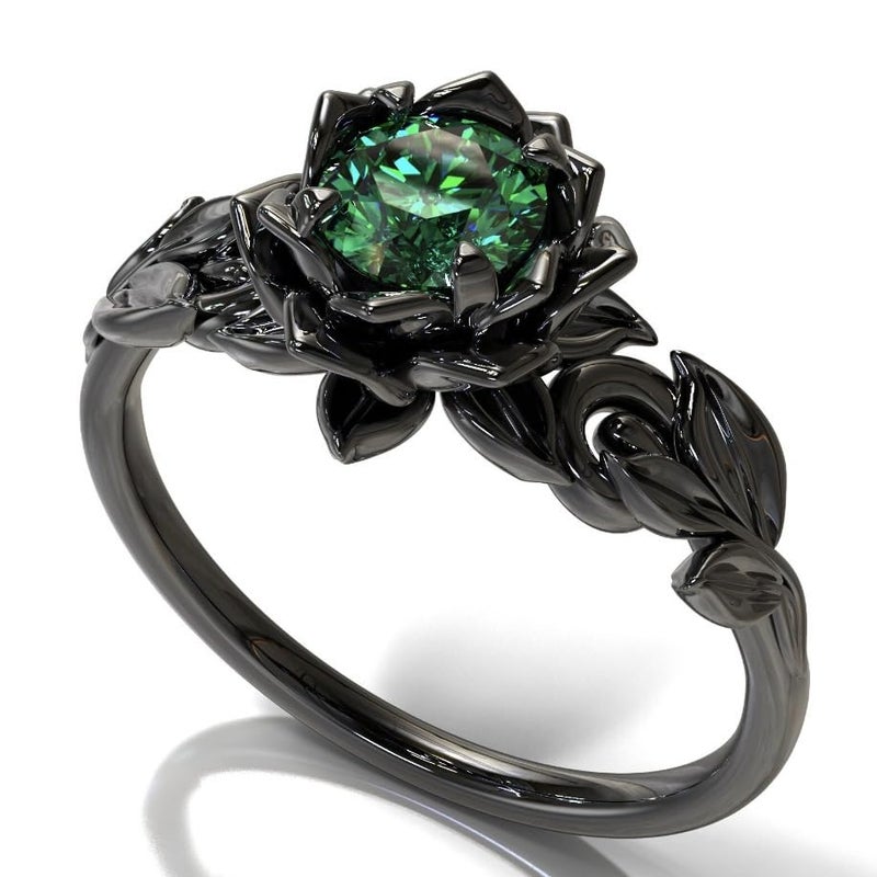 BlingNook Cubic Zirconia Rings For Women, Gothic Ring Black Flower Crystal Stackable Trendy Floral Eternity Travel Engagement Statement Wedding Birthday Jewelry Gift (Goth Black Green, 8) - Image 5