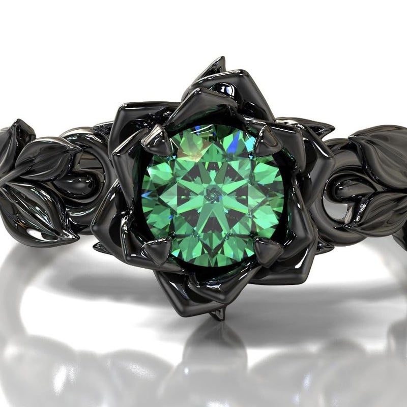 BlingNook Cubic Zirconia Rings For Women, Gothic Ring Black Flower Crystal Stackable Trendy Floral Eternity Travel Engagement Statement Wedding Birthday Jewelry Gift (Goth Black Green, 8) - Image 4