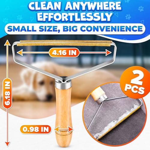 Reluen Pet Hair Removers 2 Pack Reusable Metal Lint Remover Tool – Durable Pet Hair Remover Tool with Wooden Handle | Portable Fabric Shaver Fuzz Cleaner for Clothes, Carpet & Furniture, Couch - Image 2