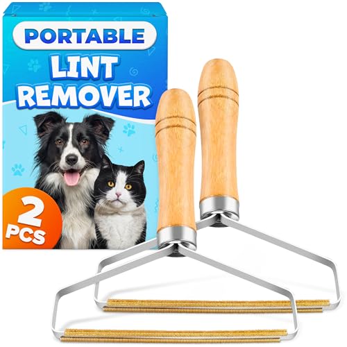 Reluen Pet Hair Removers 2 Pack Reusable Metal Lint Remover Tool – Durable Pet Hair Remover Tool with Wooden Handle | Portable Fabric Shaver Fuzz Cleaner for Clothes, Carpet & Furniture, Couch - Image 1