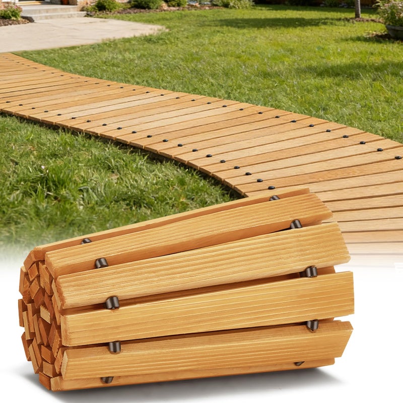 Buymoth 6FT Wooden Garden Pathway,Roll Out Decorative Curved Outdoor Walkway,Weather-Resistant & Non-Slip Patio Boardwalk for Garden,Backyard, Beach, Wedding Party Pathways (Natural, 6') - Image 1