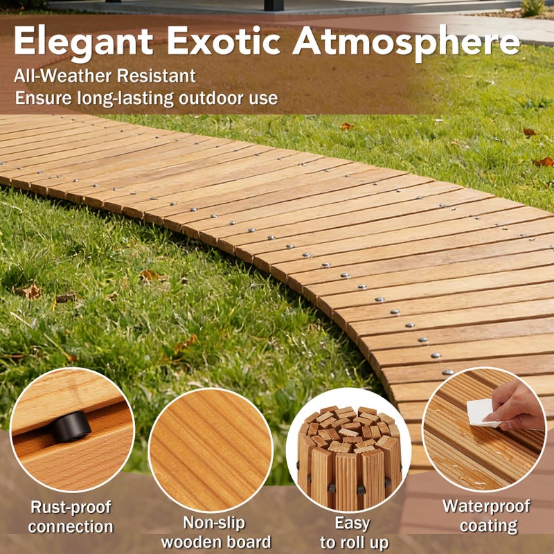 Buymoth 6FT Wooden Garden Pathway,Roll Out Decorative Curved Outdoor Walkway,Weather-Resistant & Non-Slip Patio Boardwalk for Garden,Backyard, Beach, Wedding Party Pathways (Natural, 6') - Image 3