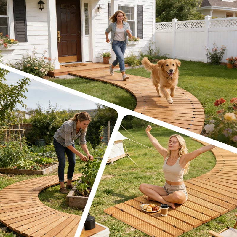 Buymoth 6FT Wooden Garden Pathway,Roll Out Decorative Curved Outdoor Walkway,Weather-Resistant & Non-Slip Patio Boardwalk for Garden,Backyard, Beach, Wedding Party Pathways (Natural, 6') - Image 4