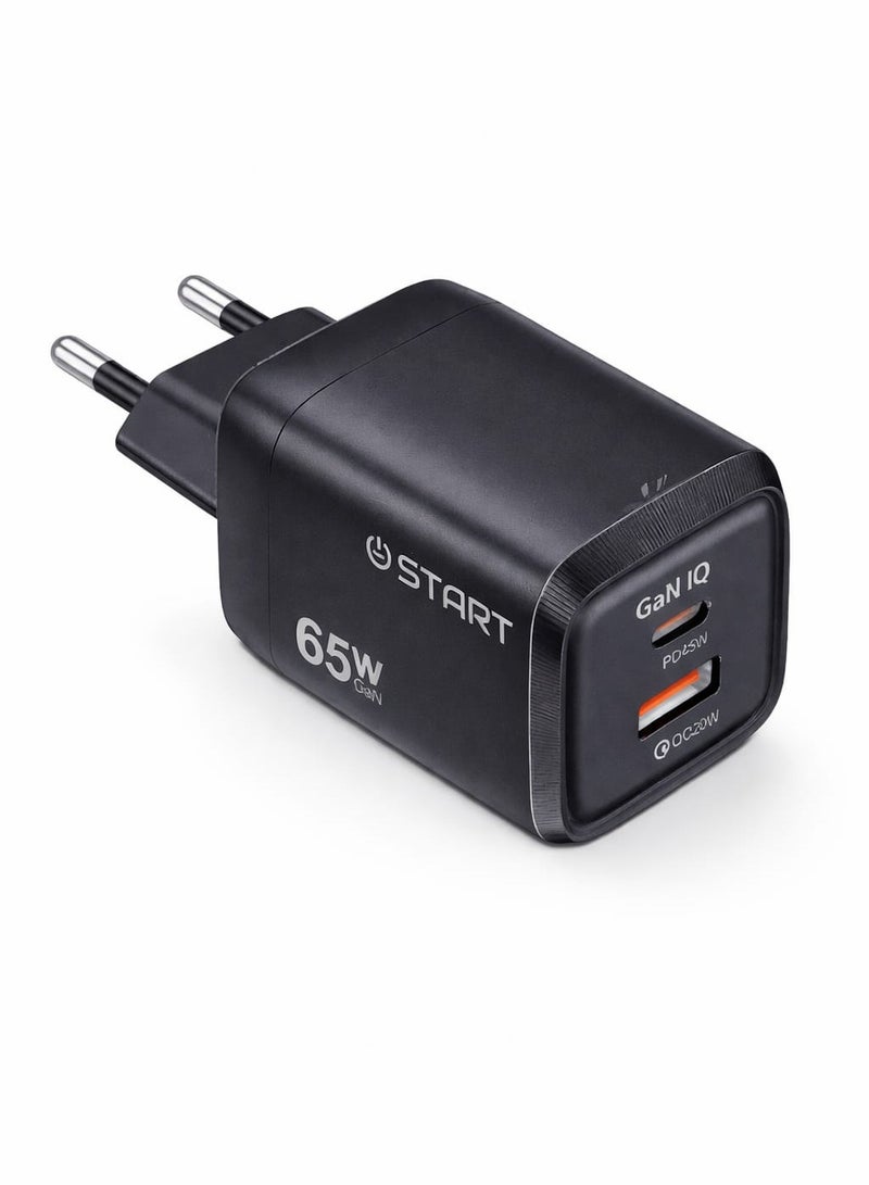 ST-320 شاحن حائط جان اي كيو ٦٥ واط بمدخلين تايب سي ويو اس بي شاحن سريع كيو سي وبي دي شاحن موبايل  باور ادابتر جداري شحن سوبر فاست حماية شحن آمن