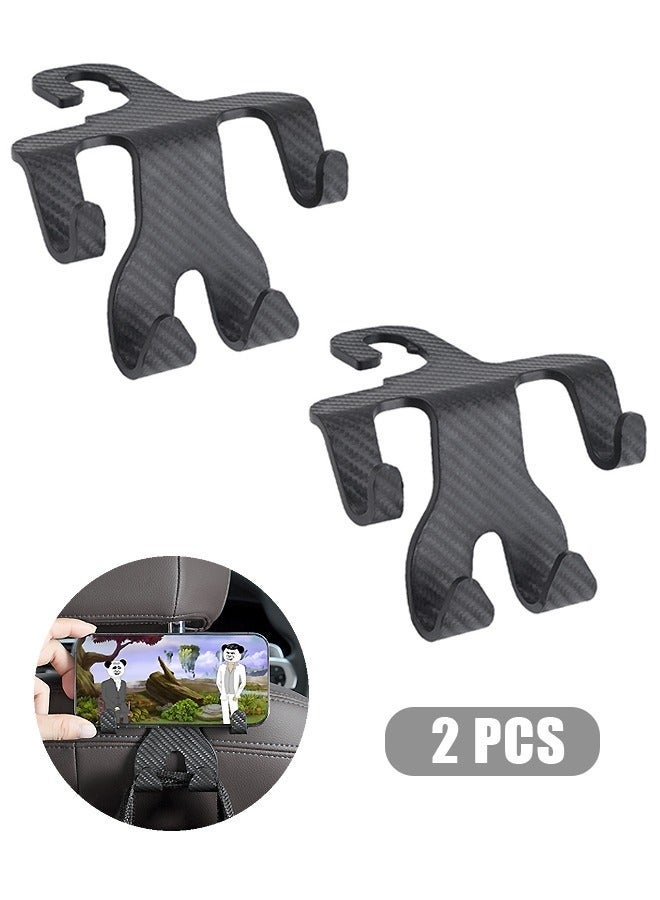 2 Pcs Carbon fiber Headrest Hooks for Car, Universal Multifunctional Car Back Seat Headrest Mobile Phone Holder, Heavy Duty Purse Holder Bag Holder for Car (Black) - Image 1