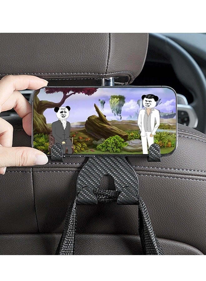 2 Pcs Carbon fiber Headrest Hooks for Car, Universal Multifunctional Car Back Seat Headrest Mobile Phone Holder, Heavy Duty Purse Holder Bag Holder for Car (Black) - Image 5