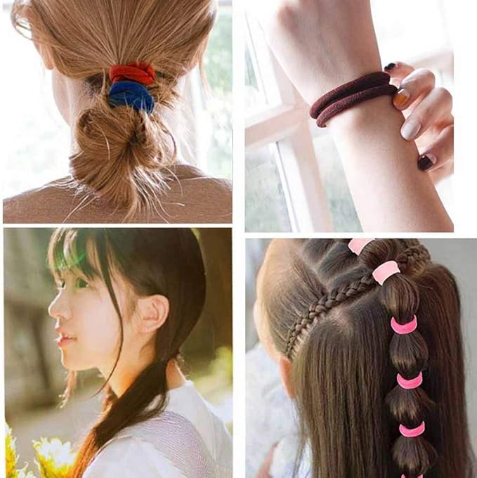 nuoshen 100 Pcs Hair Ties for Women Cotton Hair Bands Elastic Hair Bobbles Stretch Strong Hairbands Ponytail Holders for Thick Heavy and Curly HairBlack