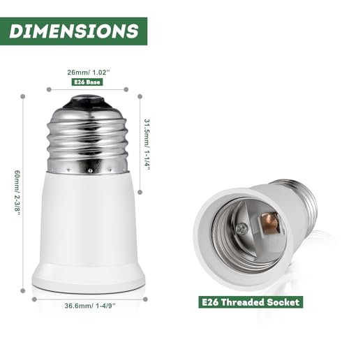 EMNOOTI Light Socket Extender,E26 to E26 Medium Screw Bulb Socket Extension Adapter,Recessed Socket 1.2" Extensions,Light Cans Socket Extender Adapter - Image 5