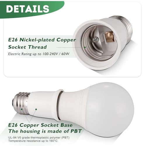 EMNOOTI Light Socket Extender,E26 to E26 Medium Screw Bulb Socket Extension Adapter,Recessed Socket 1.2" Extensions,Light Cans Socket Extender Adapter - Image 2