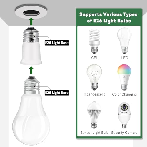 EMNOOTI Light Socket Extender,E26 to E26 Medium Screw Bulb Socket Extension Adapter,Recessed Socket 1.2" Extensions,Light Cans Socket Extender Adapter - Image 4