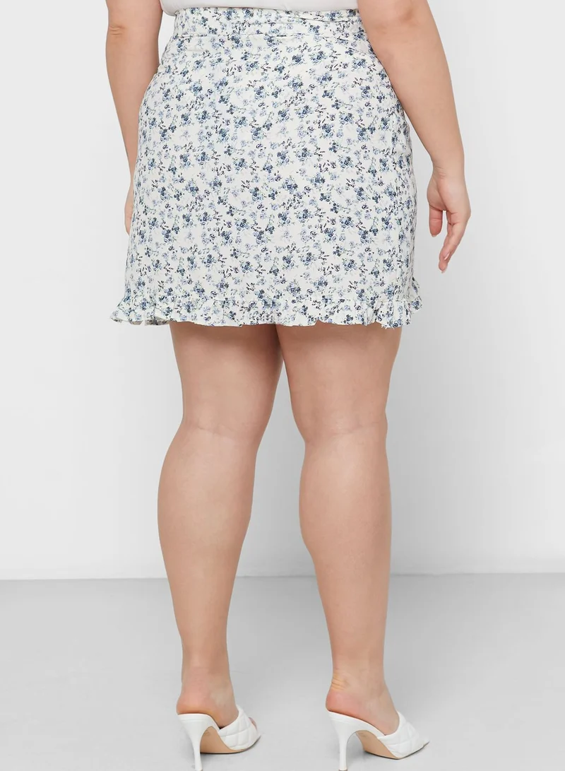 I Saw It First Curve Blue Plus Size Ruffle Detail Printed Mini Skirt