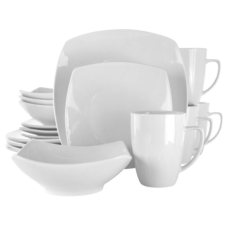 Elama Hayes 16 Piece Square Porcelain Dinnerware Set in White - Image 1