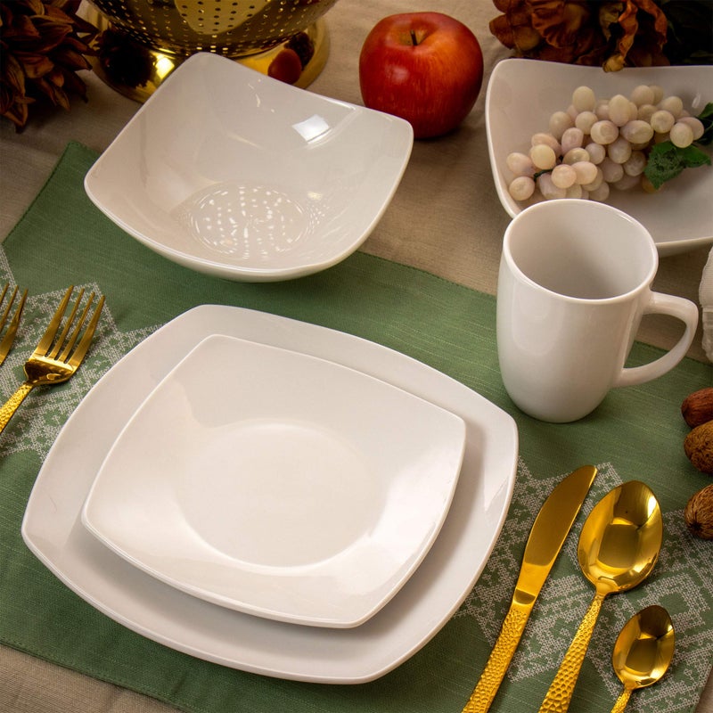 Elama Hayes 16 Piece Square Porcelain Dinnerware Set in White - Image 2