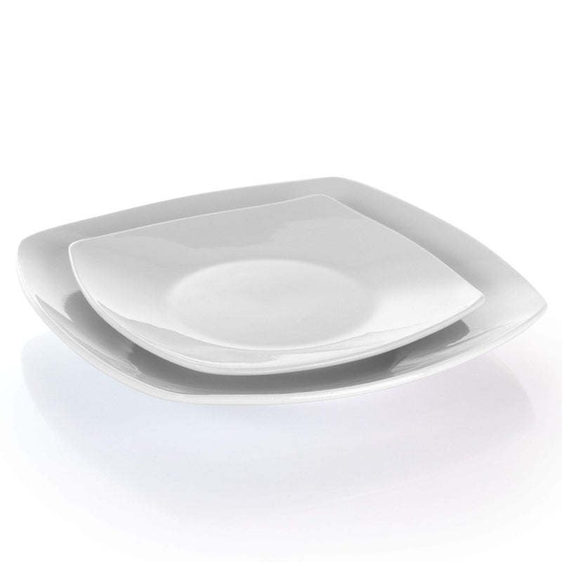 Elama Hayes 16 Piece Square Porcelain Dinnerware Set in White - Image 3