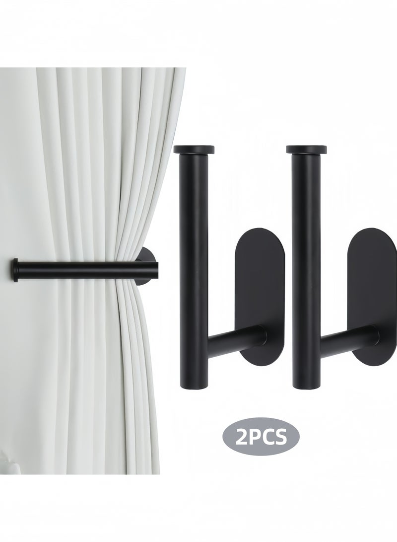 2pcs Curtain Tiebacks Adhesive Curtain Tiebacks No Drilling Adhesive Curtain Hooks Black - Image 1
